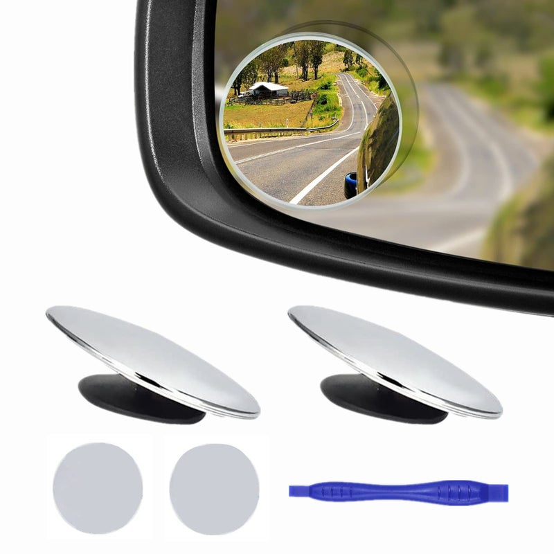 MARLBSTON 2 pcs Blind Spot Mirrors  2"" Round HD Glass Convex 360 Wide Angle Side Rear View Mirror with ABS Housing for Cars SUV and Trucks  Chrome  Pack of 2 - Image 1